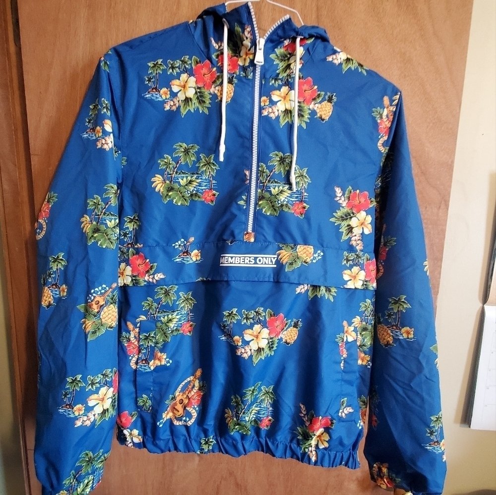 Members Only Vibrant Blue Floral Jacket. Sz Small. Tropical. Long Sleeve.